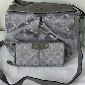 Coach Ashley Dotted OP Silver Purse with matching wallet